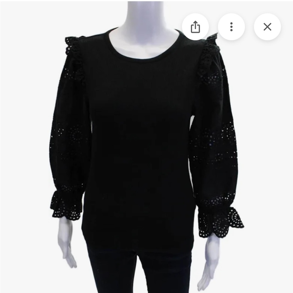 J. Crew Black Eyelet Sleeve Rib Top